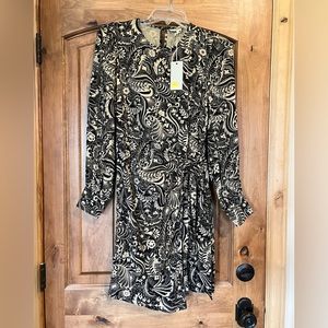 Boden women’s faux wrap dress. NWT. Black and taupe print. Size 4 US. Stunning